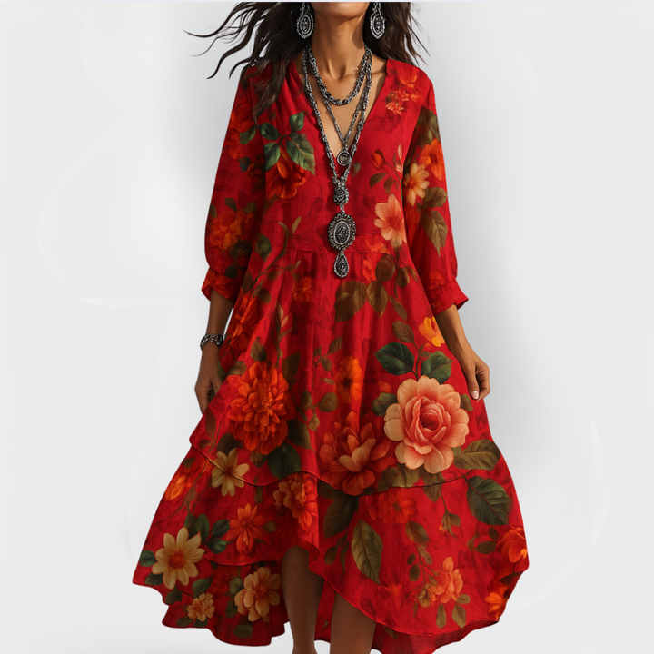 Martine™ - Vintage Boho V-hals Jurk