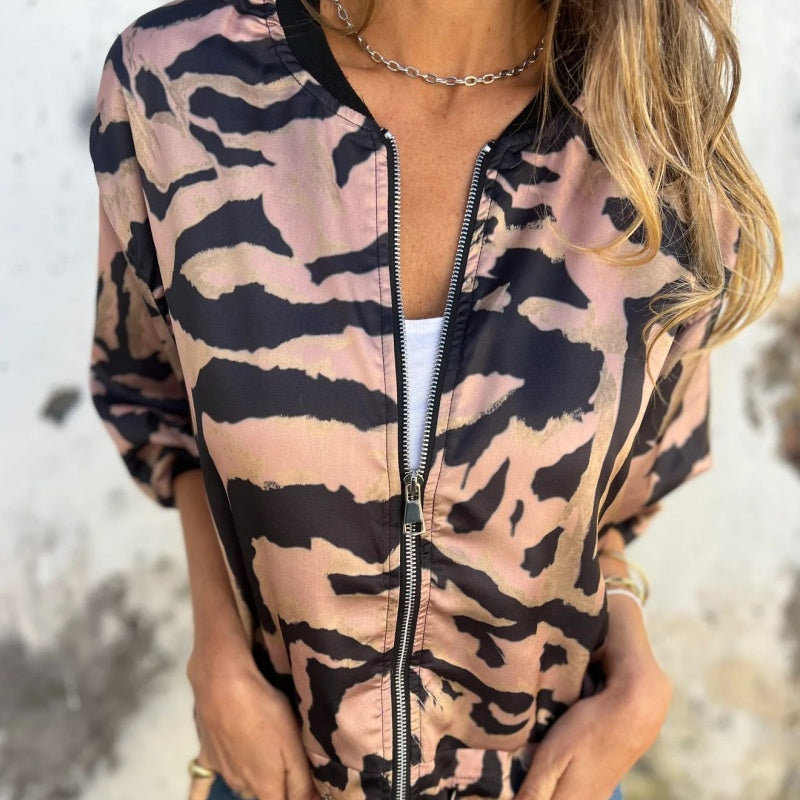 Madelon™ | Lente jas met rits en zebrapatroon