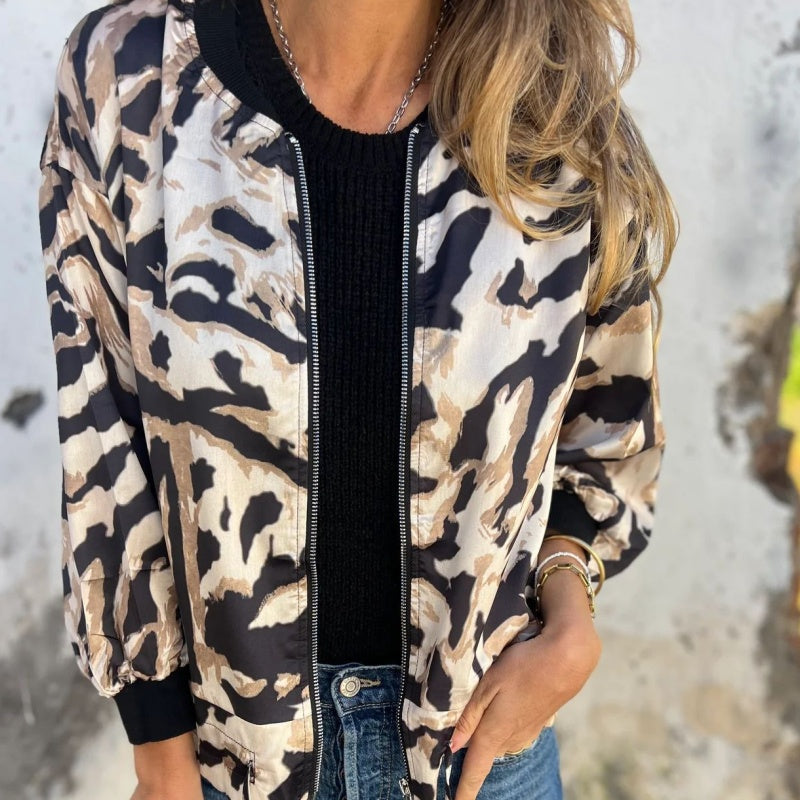 Madelon™ | Lente jas met rits en zebrapatroon